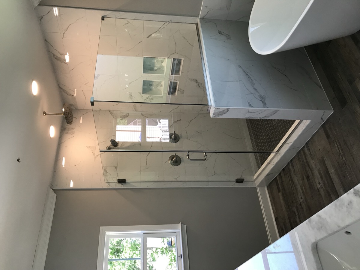 Glass shower door installation photo from May 2019